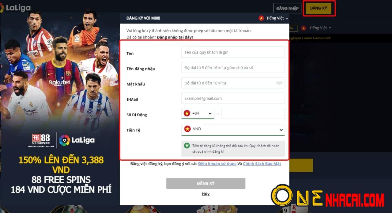 đăng ký tài khoản M88