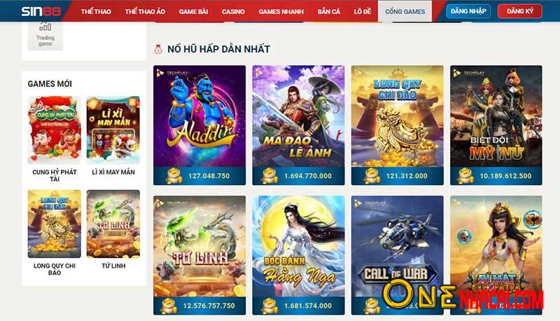 SIN88 nhà cái cá cược game slot uy tín