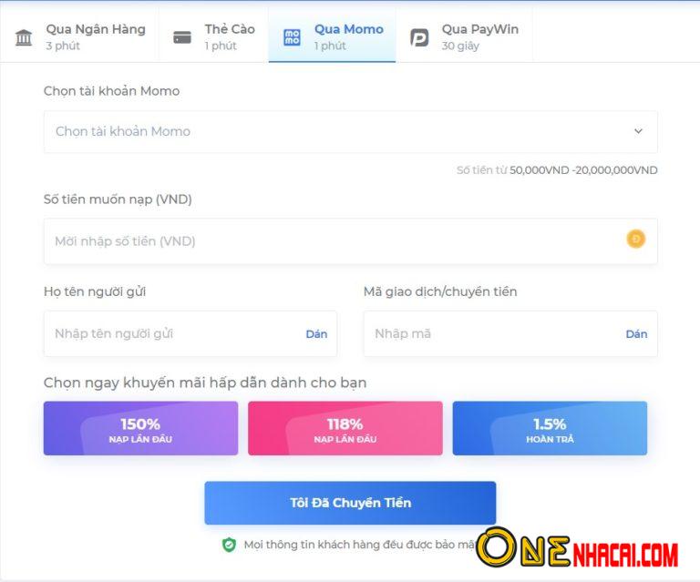 Nạp tiền qua MoMo tại nhà cái One88