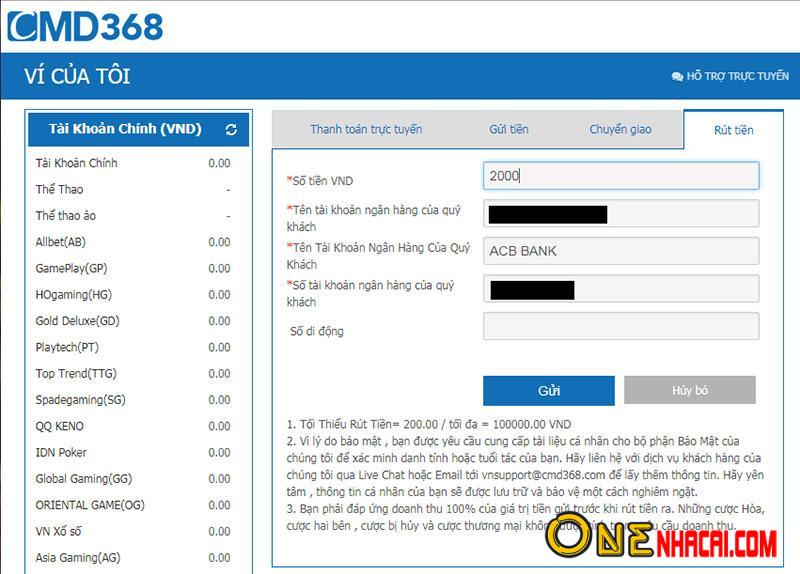 Rút tiền tại nhà cái CMD368 có nhanh không
