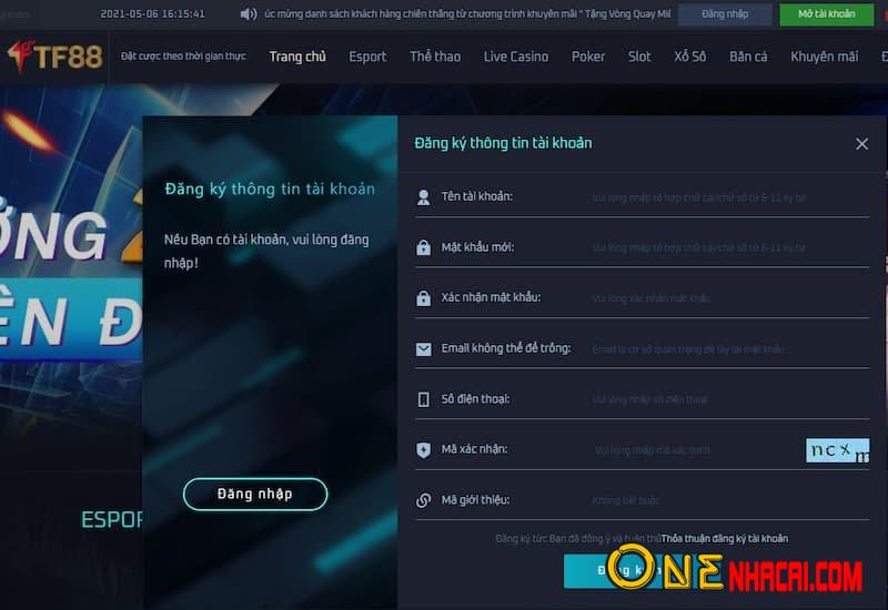 Đăng ký tài khoản tại nhà cái TF88