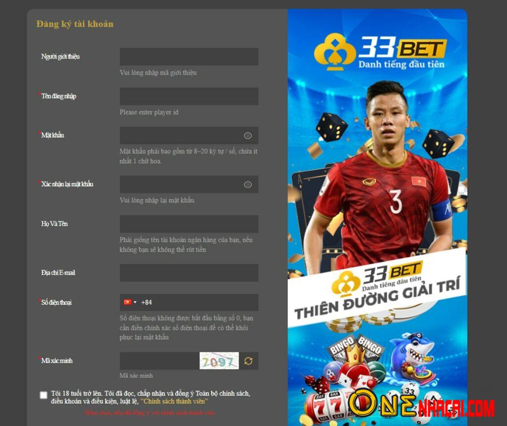 Đăng ký tài khoản cá cược tại 33Bet đơn giản và nhanh chóng