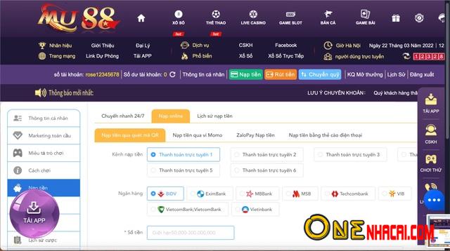 Nạp tiền tại nhà cái Mu88 có dễ không